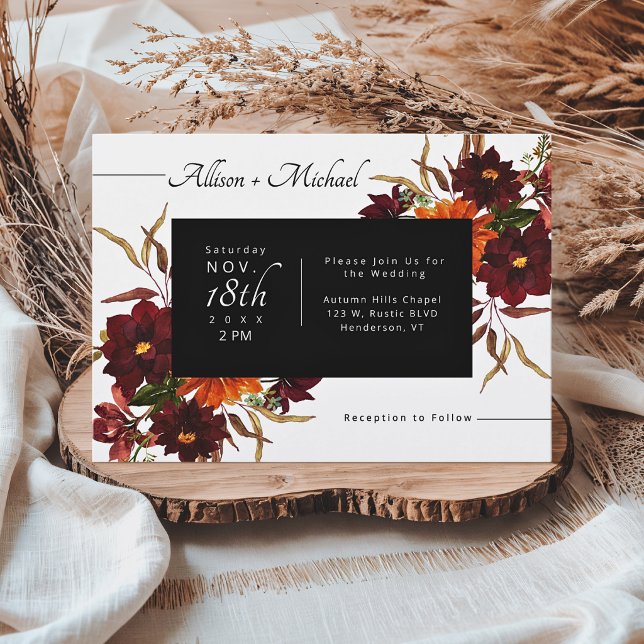 Invitación Boda moderna rústica de dalia roja de Borgoña de o (Subido por el creador)