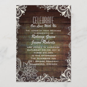 Invitación boda moderna rústica de encaje de madera de graner