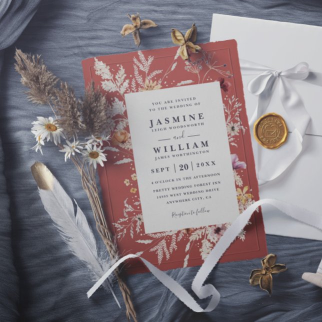 Invitación Boda moderna rústica de flores secas de terracota  (Subido por el creador)