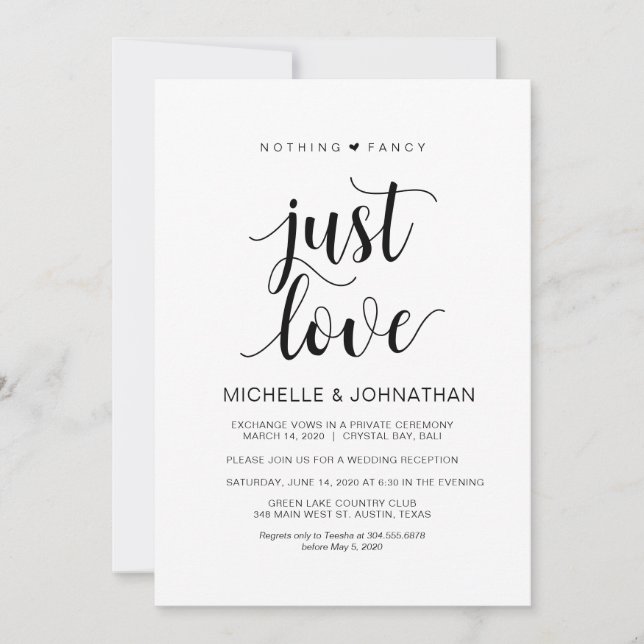 Invitación Boda Moderna Rústica, Negra, Recepción de Elopamie (Anverso)