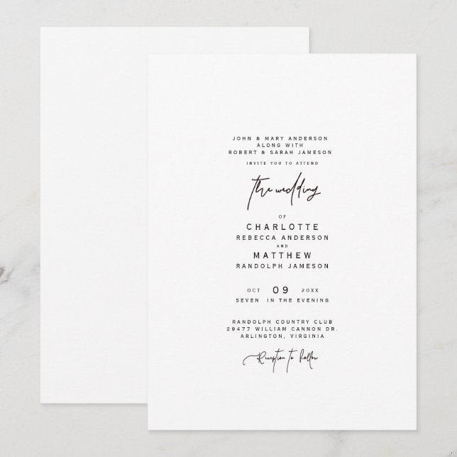 Invitación Boda Moderna Sencilla de Ambos Padres (Anverso / Reverso)