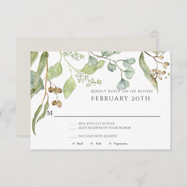 Invitación Boda moderna simple acuarela eucalipto RSVP (Anverso / Reverso)