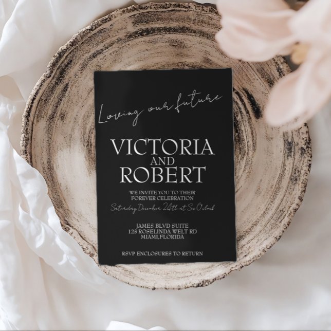 Invitación Boda Moderna Simple Compromiso Negro Cita (Subido por el creador)