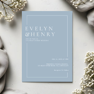 Invitación Boda moderna simple con borde blanco azul polvorie