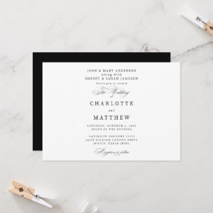 Invitación Boda Moderna Simple de Ambos Padres en Blanco y Ne