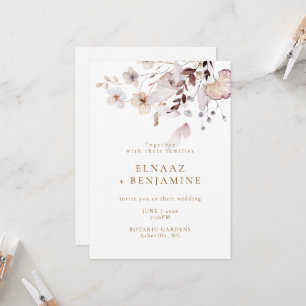 Invitación Boda moderna simple de otoño con flores secas y ho