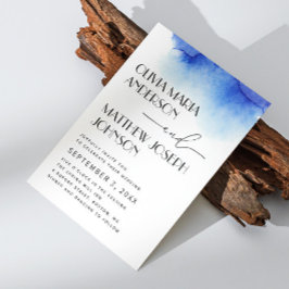 Invitación Boda moderna simple náutica azul acuarela