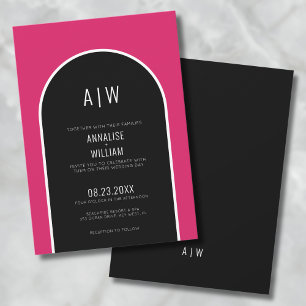 Invitación Boda Moderna Simple Negrita Rosa Magenta