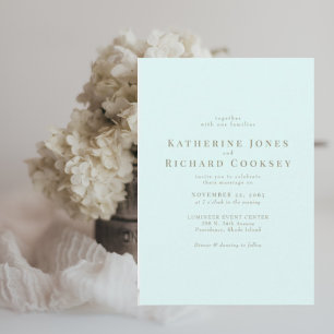 Invitación Boda Moderna Sin Padres Texto Dorado Azul Hielo
