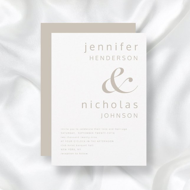 Invitación Boda Moderna Taupe Ampersand (Front / Taupe Beige Simple Modern Typography Wedding Invitation)