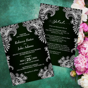 Invitación Boda moderna todo en uno de encaje blanco y verde