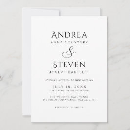 Invitación Boda Moderna Todo en Uno en Blanco y Negro