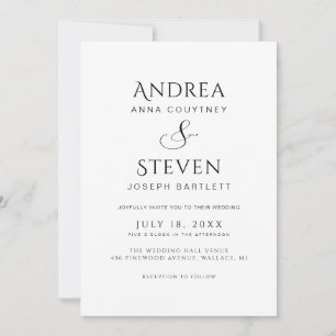 Invitación Boda Moderna Todo en Uno en Blanco y Negro