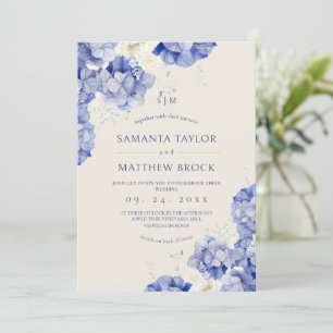 Invitación Boda moderna todo en uno⎮Flores azul polvoriento