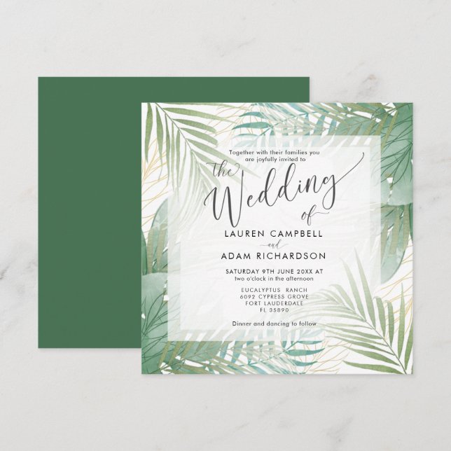 Invitación Boda moderna tropical de destino (Anverso / Reverso)
