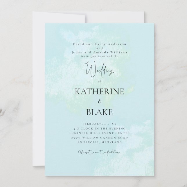 Invitación Boda Moderna Turquesa Ambos Padres (Anverso)