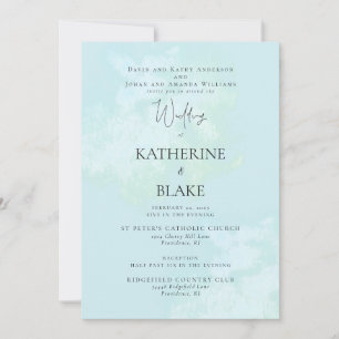 Invitación Boda moderna turquesa ambos padres 2 lugares