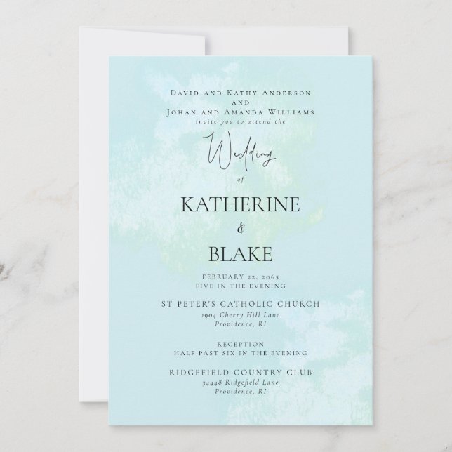 Invitación Boda moderna turquesa ambos padres 2 lugares (Anverso)