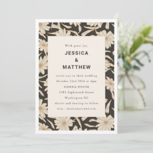 Invitación Boda moderna única floral boho marfil y negro