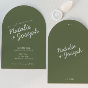Invitación Boda Moderna Verde Caprichosa de Verano Arqueada
