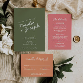 Invitación Boda moderna verde divertida y caprichosa de veran