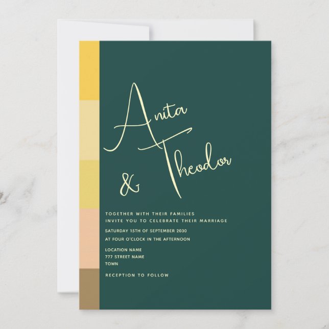 Invitación Boda Moderna Verde Esmeralda (Anverso)