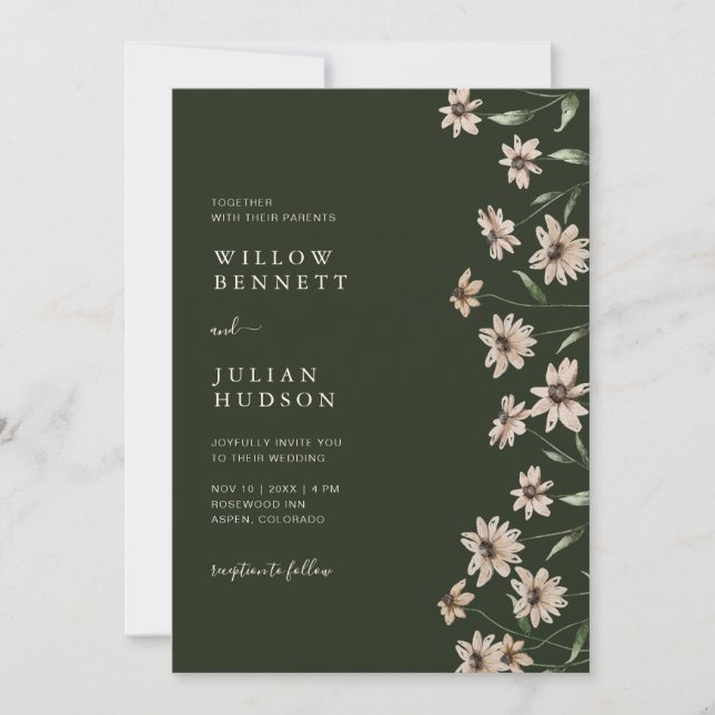 Invitación Boda Moderna Verde Todo En Uno (Anverso)