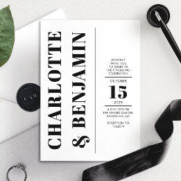 Invitación Boda Moderna Vertical Negra y Blanca
