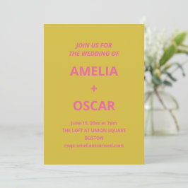 Invitación Boda Moderna y Audaz de Rosa Amarillo Chartreuse