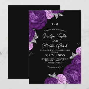 Invitación Boda moderna y caprichosa de flora negra y púrpura