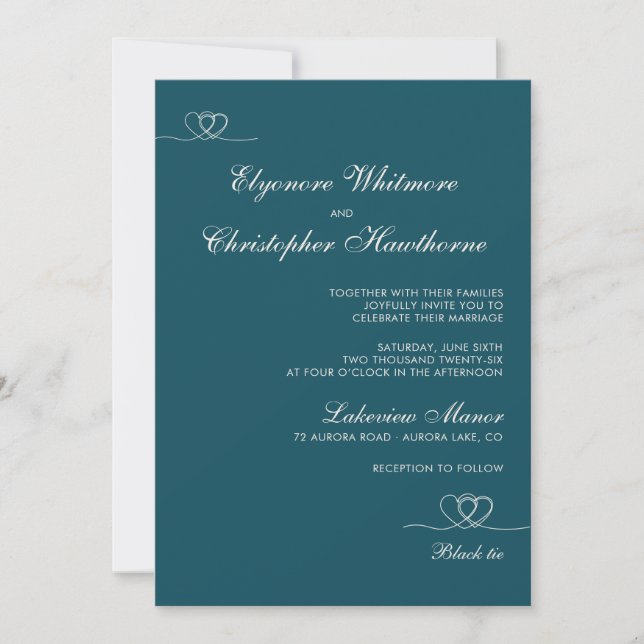 Invitación Boda moderna y chic de teal profundo mezcla y comb (Anverso)