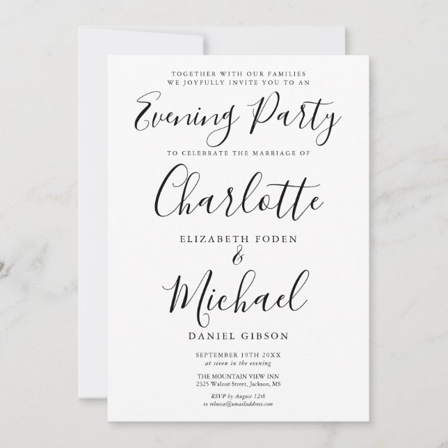 Invitación Boda moderna y elegante con fiesta nocturna (Anverso)