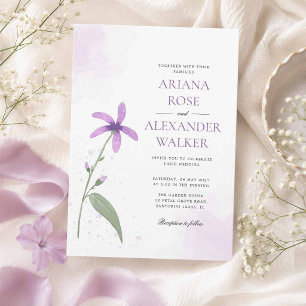 Invitación Boda moderna y elegante con flores de acuarela púr