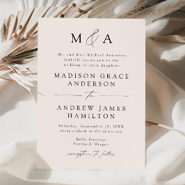 Invitación Boda Moderna y Elegante con Monograma en Crema