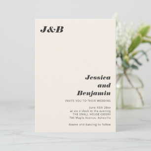 Invitación Boda Moderna y Elegante con Monograma en Negro y M