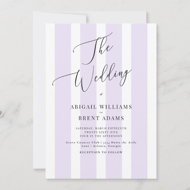 Invitación Boda moderna y elegante con raya de lavanda (Anverso)