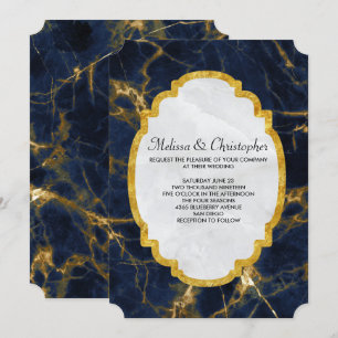 Invitación Boda moderna y elegante de mármol azul marino y do