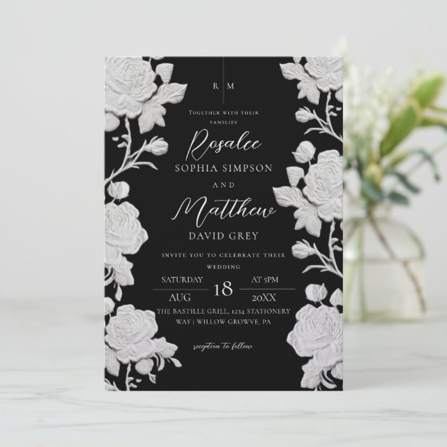 Invitación Boda moderna y trendy personalizada de rosa blanca (Anverso de pie)