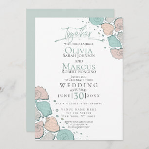 Invitación Boda   Modernas Castillos de Marea Verde Verde azu