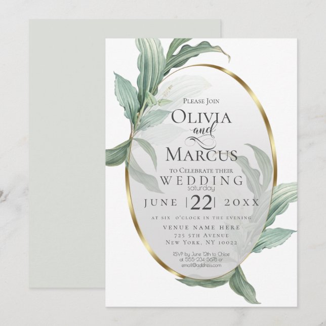 Invitación Boda | Modernas y elegantes hojas tropicales (Anverso / Reverso)