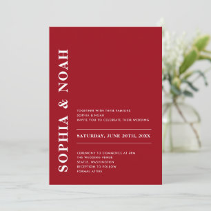 Invitación Boda modernista roántico mínimo rojo y blanco