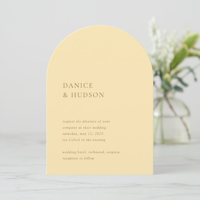 Invitación Boda moderno amarillo de mantequilla minimalista (Anverso de pie)