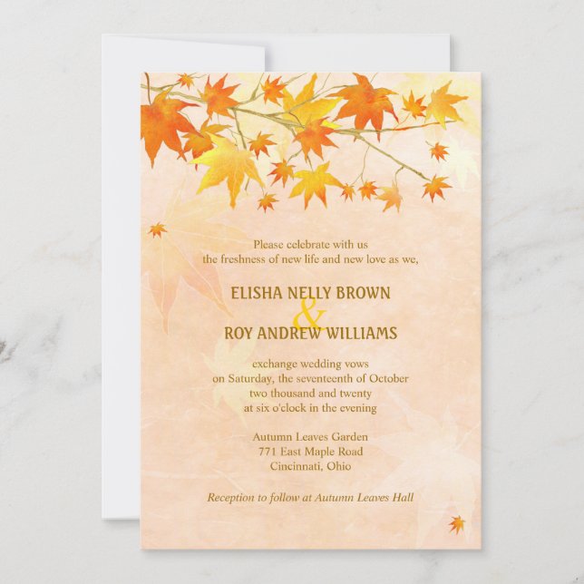 Invitación Boda moderno artístico otoño (Anverso)