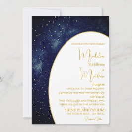 Invitación Boda moderno azul por la noche de Sky Gold Stars