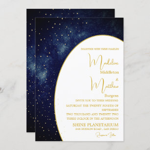 Invitación Boda moderno azul por la noche de Sky Gold Stars