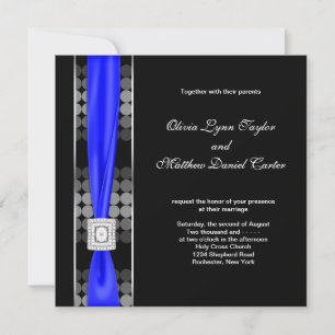Invitación Boda Moderno Azul Real con Punto Blanco y Negro
