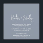 Invitación Boda moderno azul turbio y minimalista<br><div class="desc">Invitación de boda cuadrada moderna con un diseño sencillo con sus nombres en una tipografía de escritura elegante y sus detalles del evento en una fuente minimalista sans serif. Todos los elementos de diseño son blancos sobre un fondo azul polvoriento. Esta invitación a la boda de moda funciona bien para...</div>