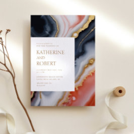 Invitación Boda Moderno Azul Y Naranja Agate