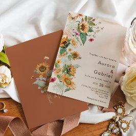Invitación Boda moderno beige de girasol ruso