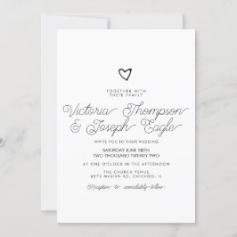 Invitación Boda moderno blanco negro inclinado por el corazón